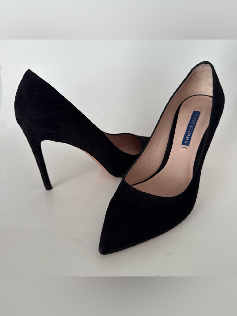 Stuart Weitzman Black Suede Stiletto Heel Pointed Toe Pumps